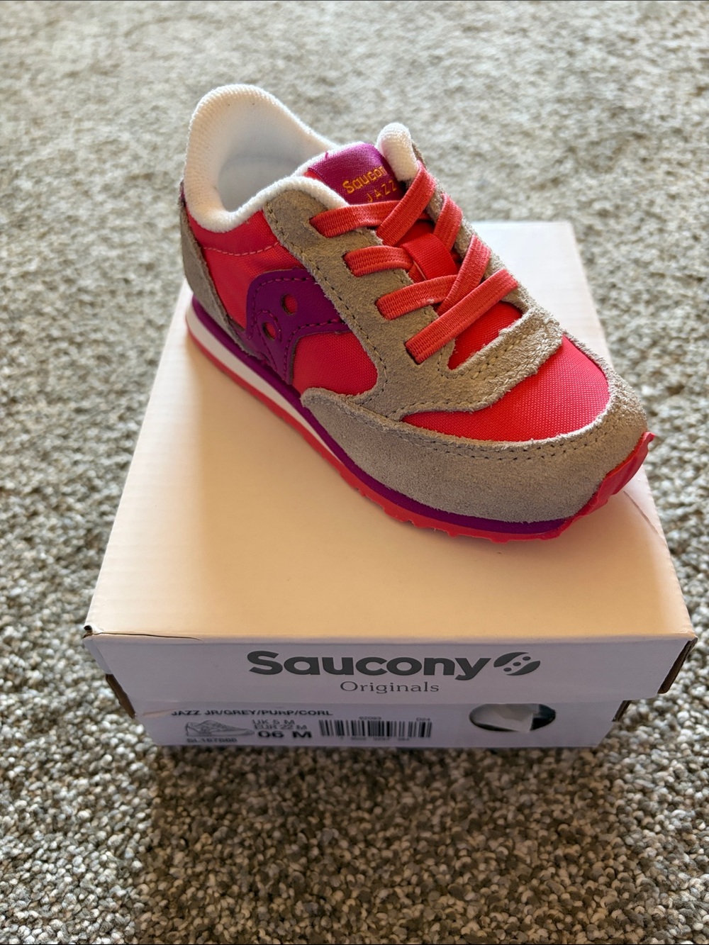 Saucony Kids Jazz Jr Coral Purple Gray Sneakers